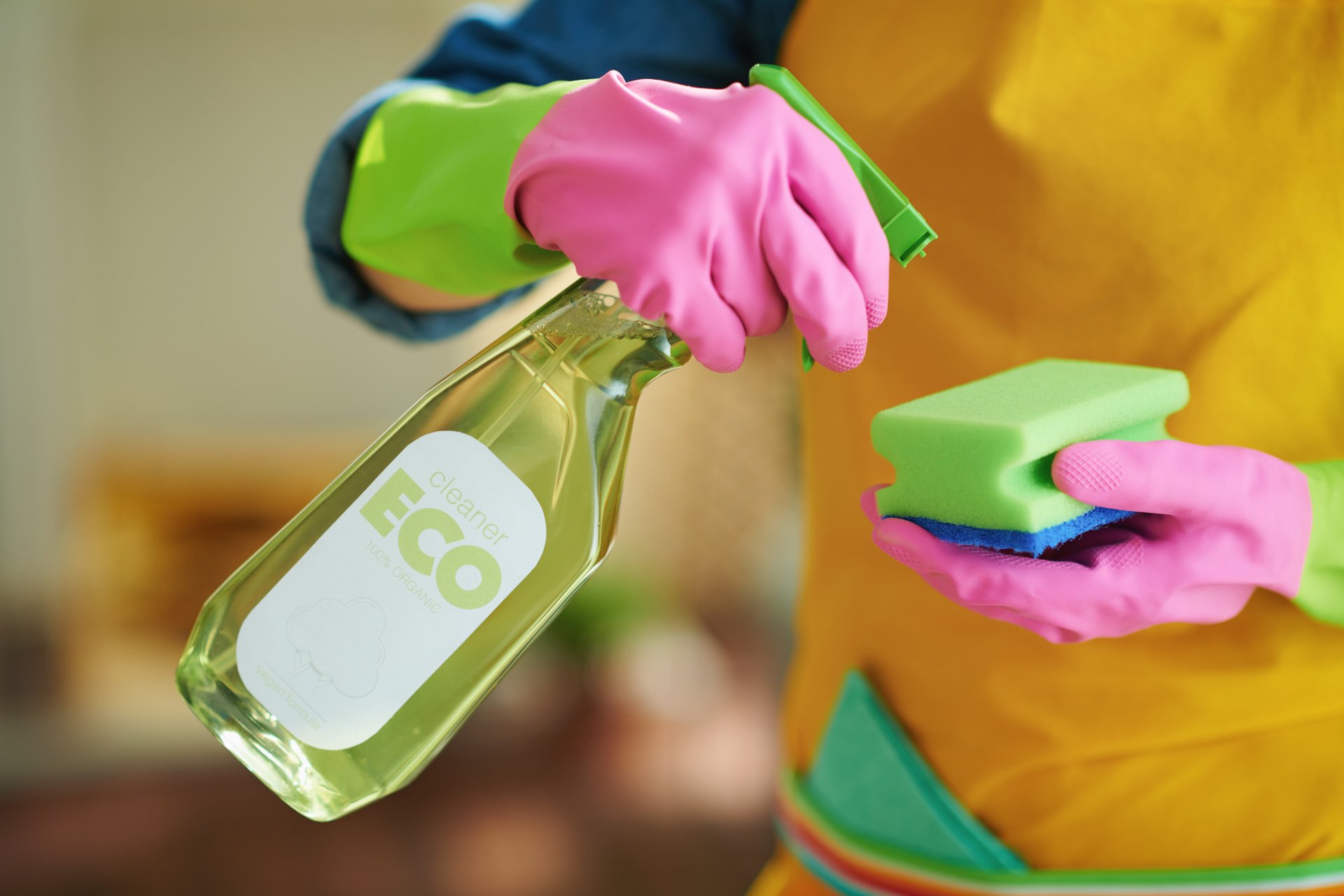 Eco-friendly cleaning products – natural bottles and plants